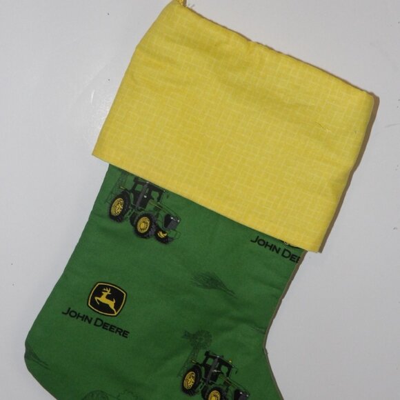 Green Tractors on Green with Yellow Cuff 14" Hand Crafted Christmas Stocking - Picture 4 of 7